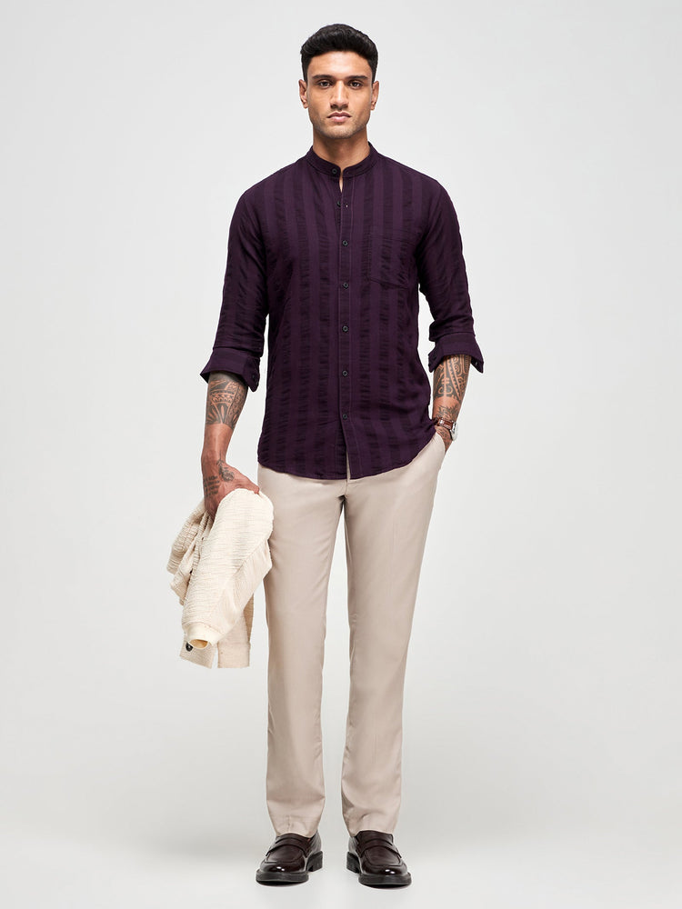Seersucker Band Collar Shirt