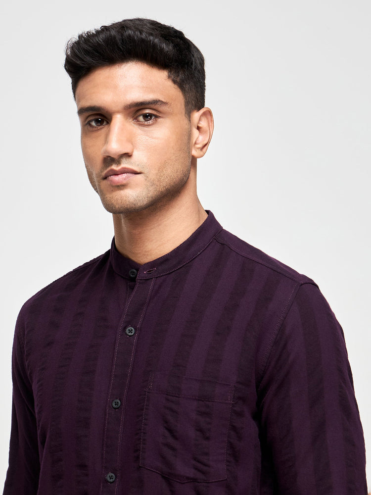 Seersucker Band Collar Shirt