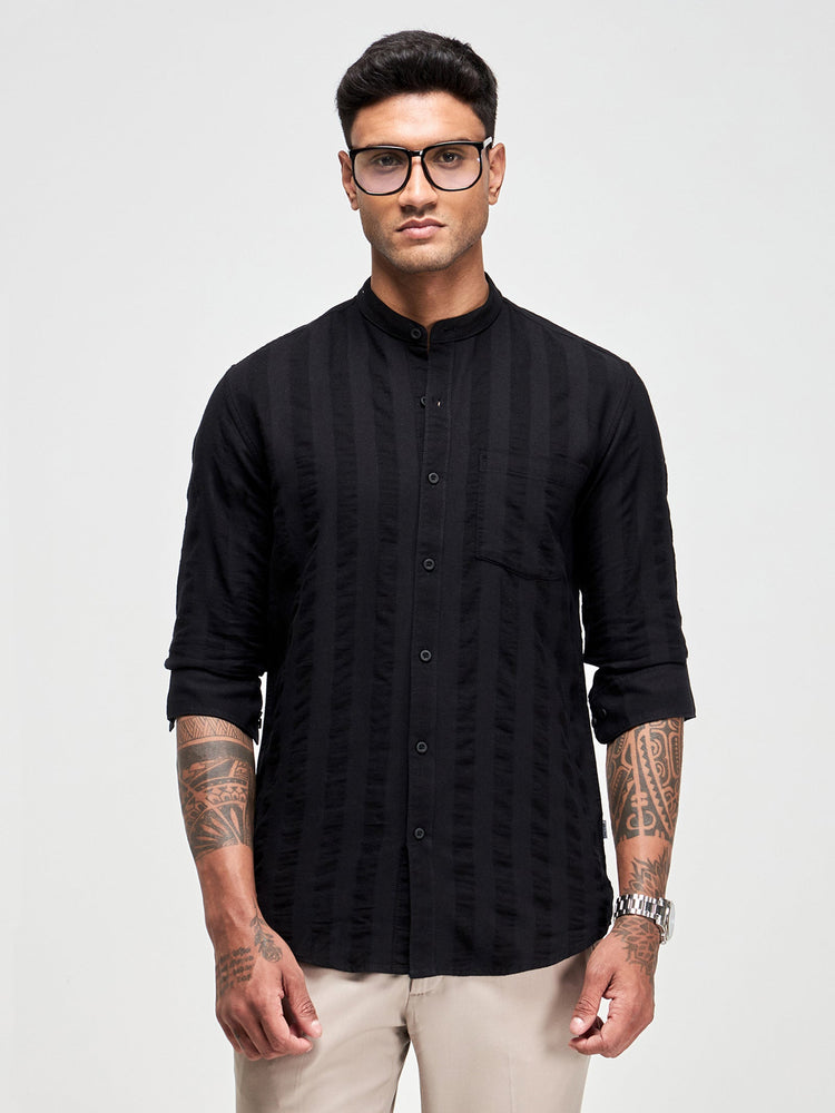Seersucker Band Collar Shirt