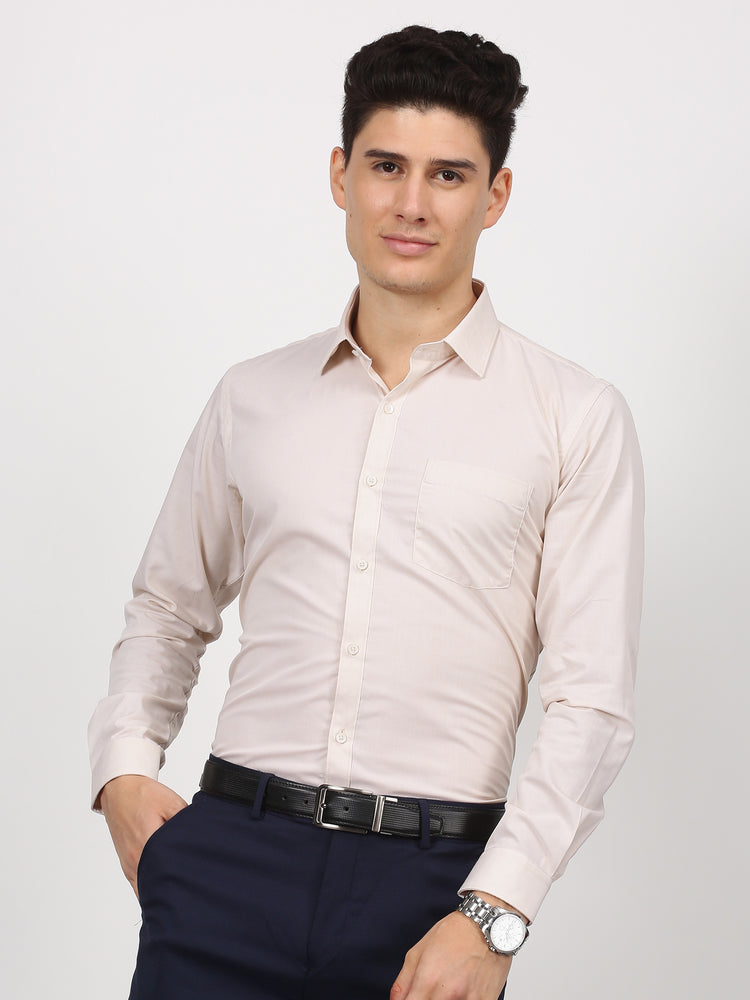 Cream Cotton Spread Collar Shirt