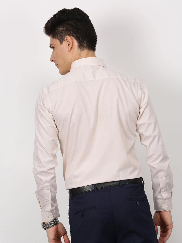 Cream Cotton Spread Collar Shirt