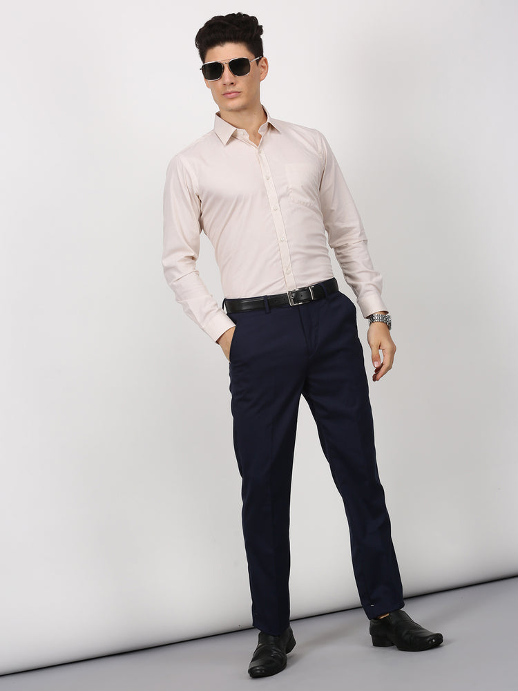 Cream Cotton Spread Collar Shirt