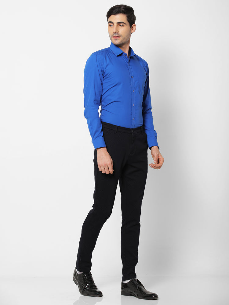 Blue Cotton Spread Collar Shirt