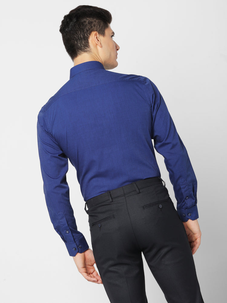 Navy Cotton Spread Collar Shirt