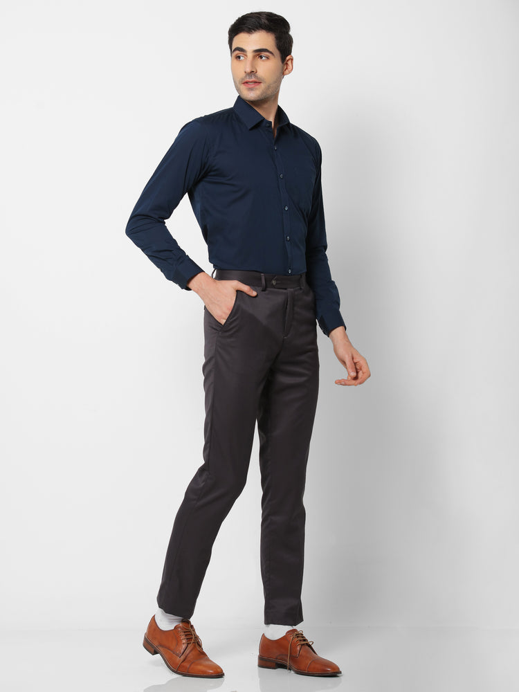 Navy Cotton Spread Collar Shirt