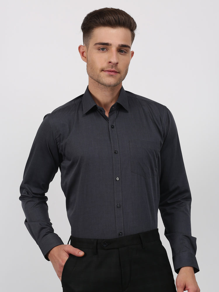 Black Cotton Spread Collar Shirt