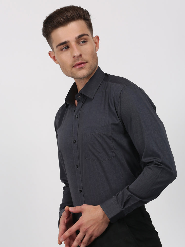 Black Cotton Spread Collar Shirt