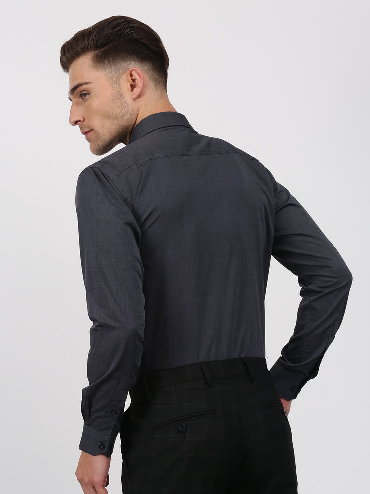 Black Cotton Spread Collar Shirt
