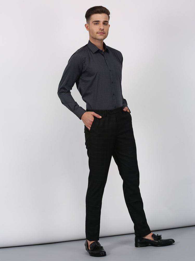 Black Cotton Spread Collar Shirt