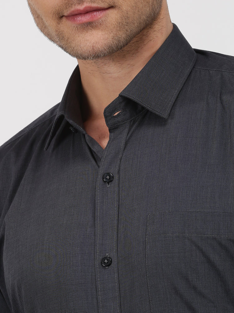 Black Cotton Spread Collar Shirt