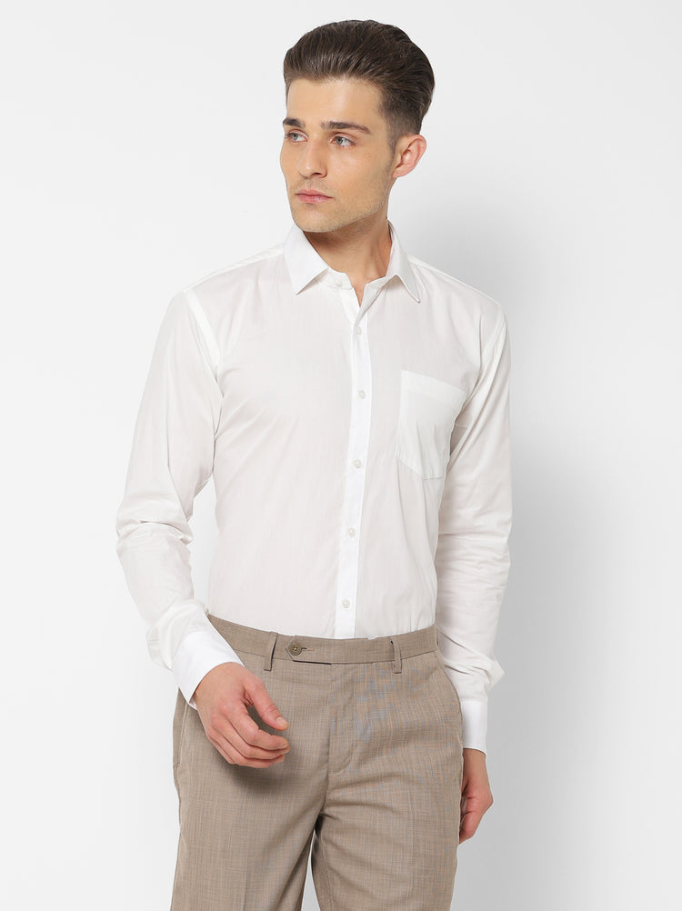 Cream Cotton Spread Collar Shirt