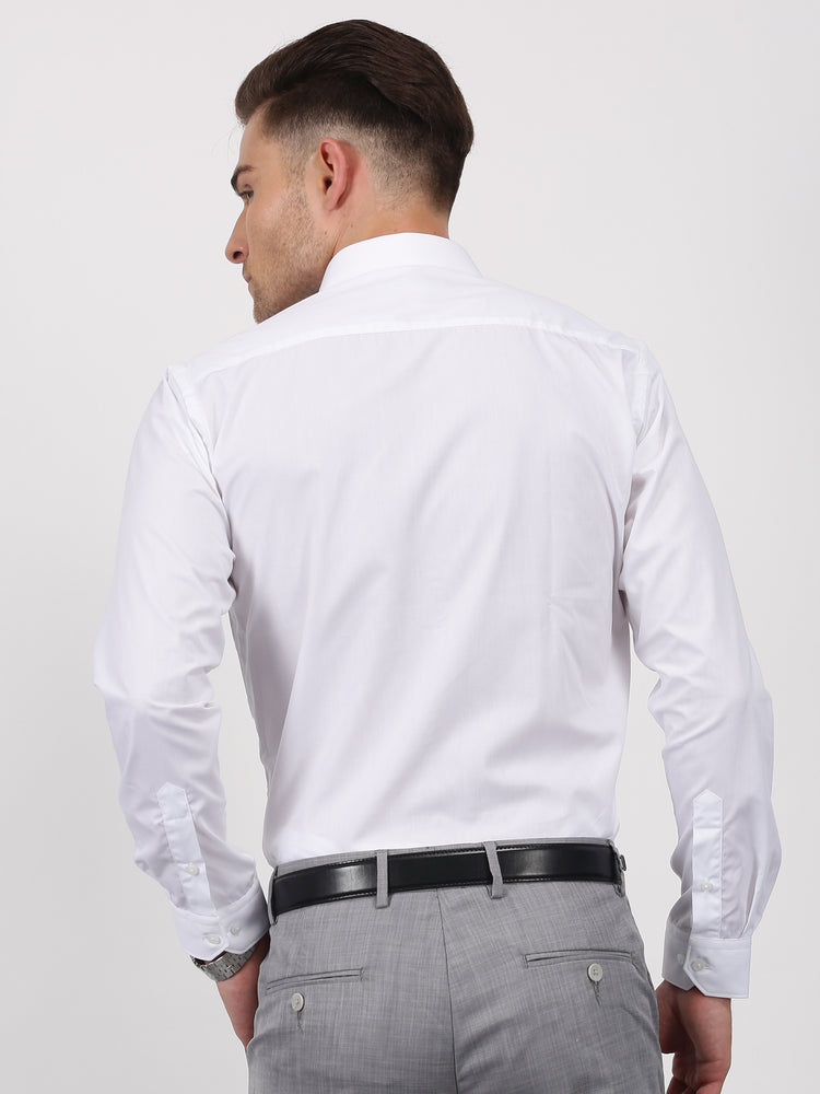 White Cotton Blend Spread Collar Shirt