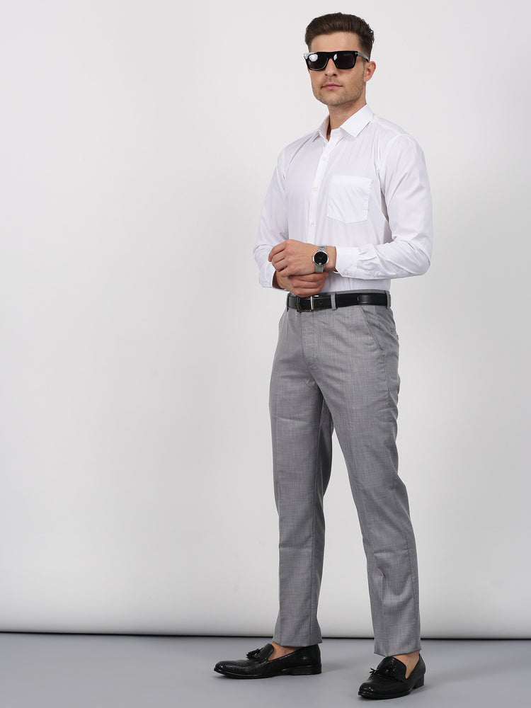 White Cotton Blend Spread Collar Shirt