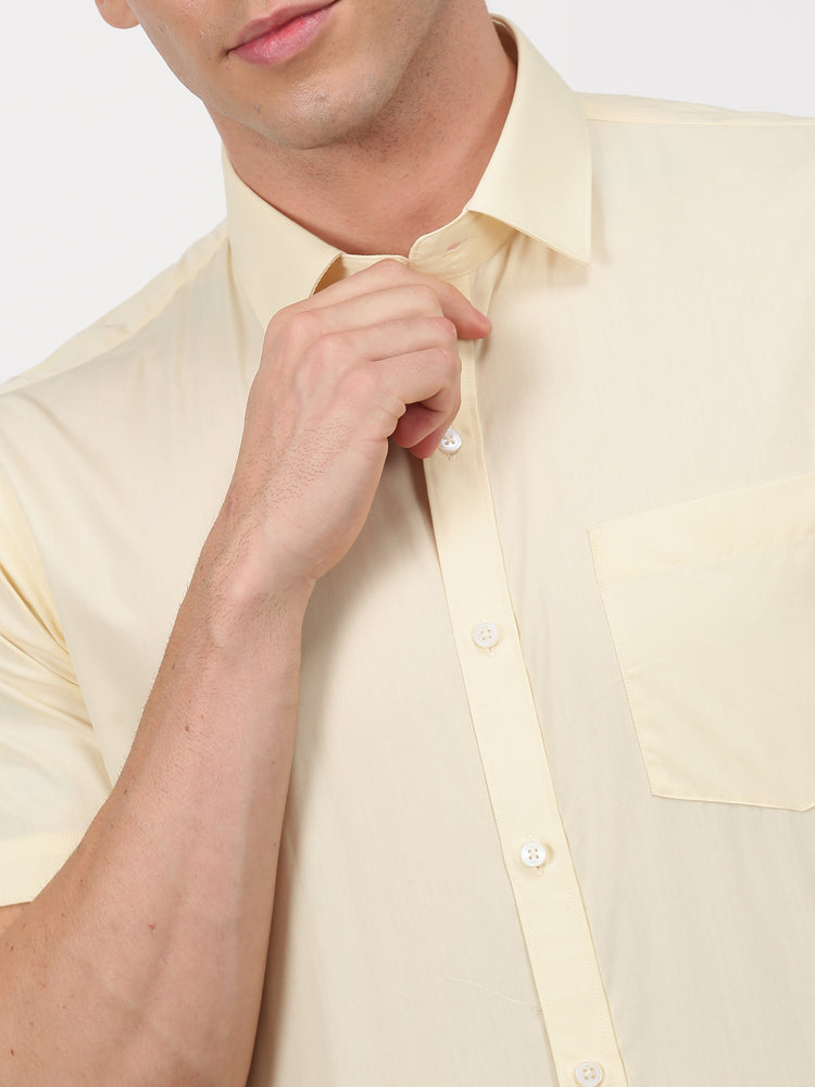 Yellow Cotton Blend Spread Collar Shirt