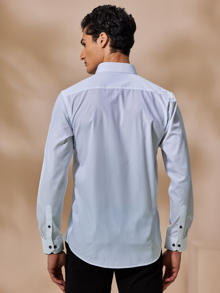 White Cotton Blend Spread Collar Shirt