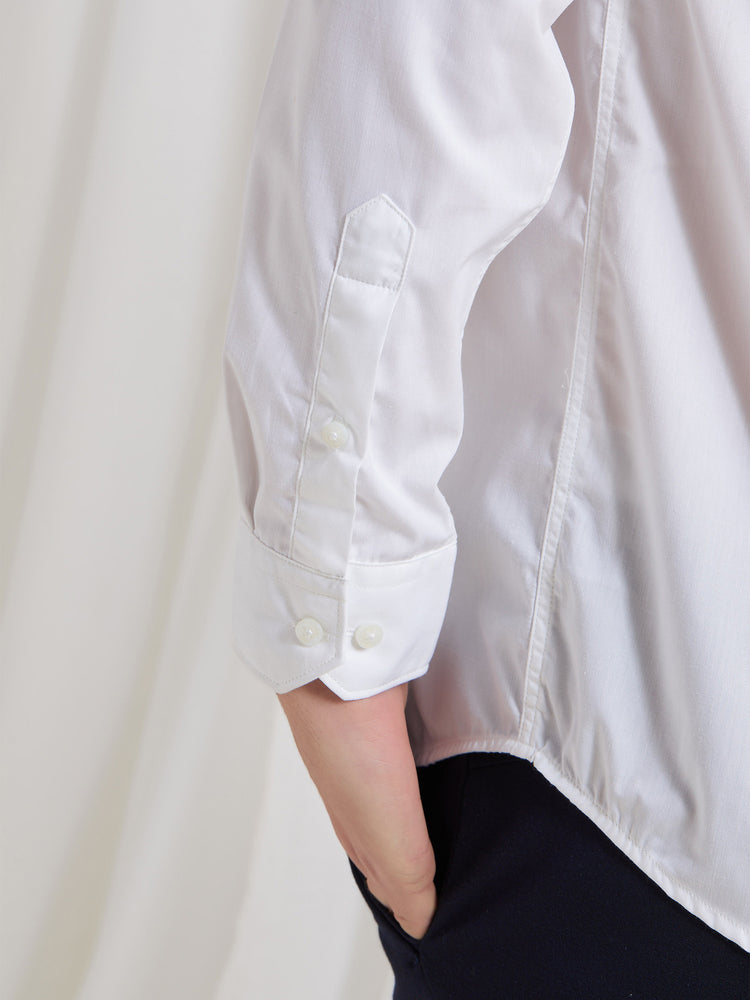 White Cotton Blend Spread Collar Shirt