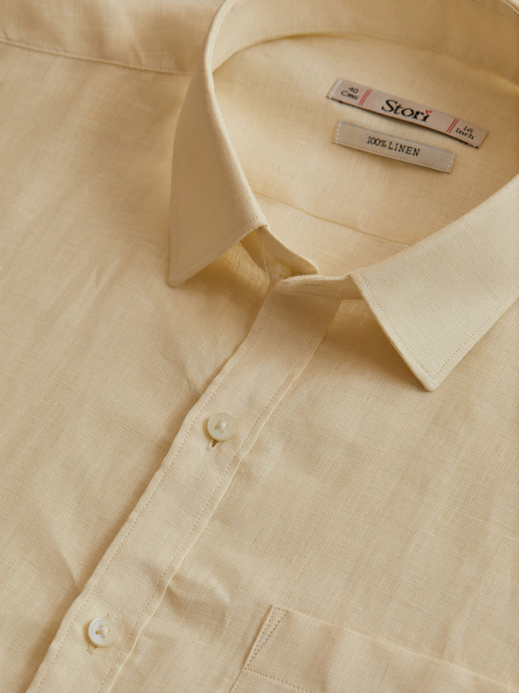 Cream Linen Spread Collar Shirt