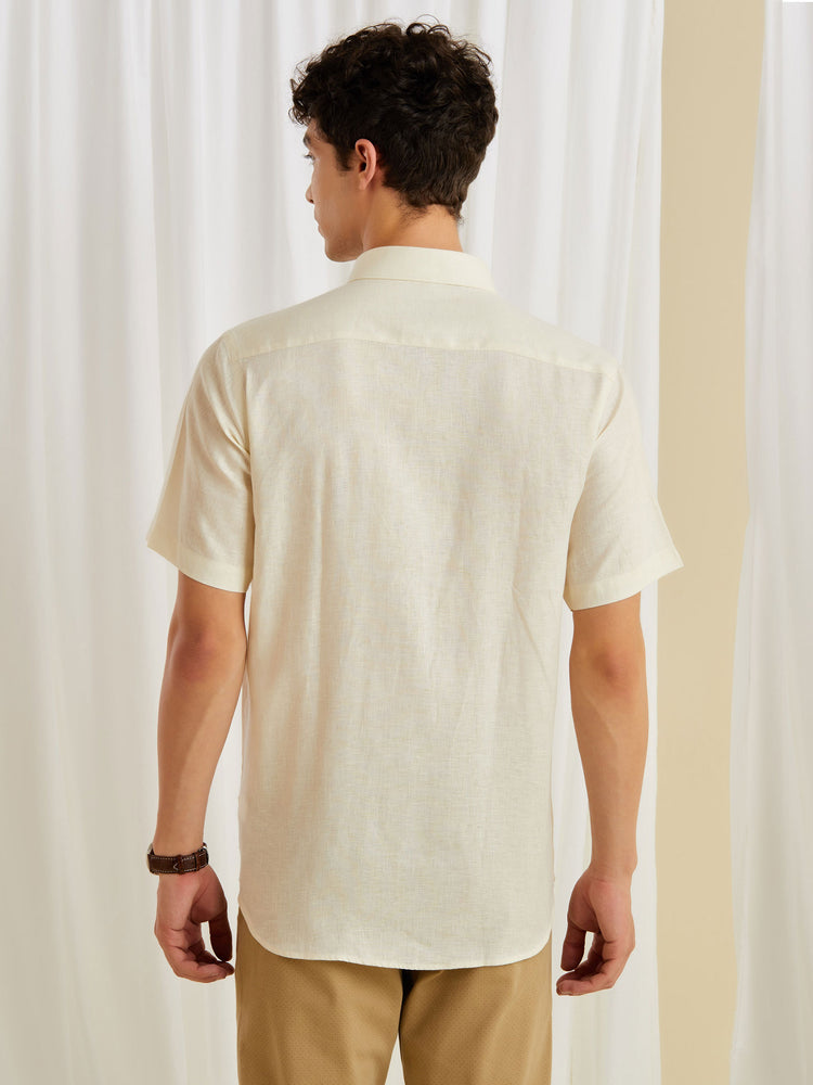 Cream Linen Spread Collar Shirt