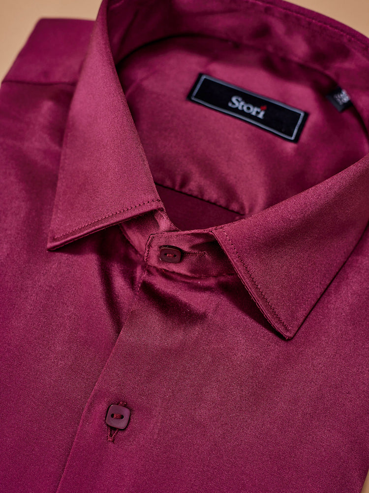 Red Poly Stretch Spread Collar Shirt