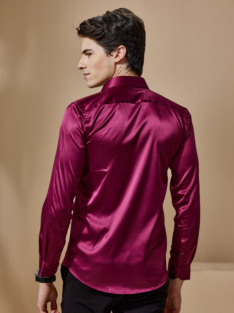 Red Poly Stretch Spread Collar Shirt