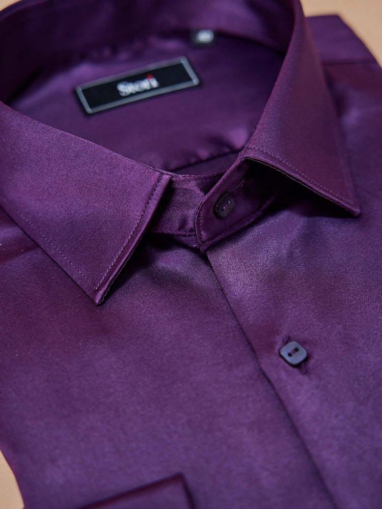 Purple Poly Stretch Spread Collar Shirt