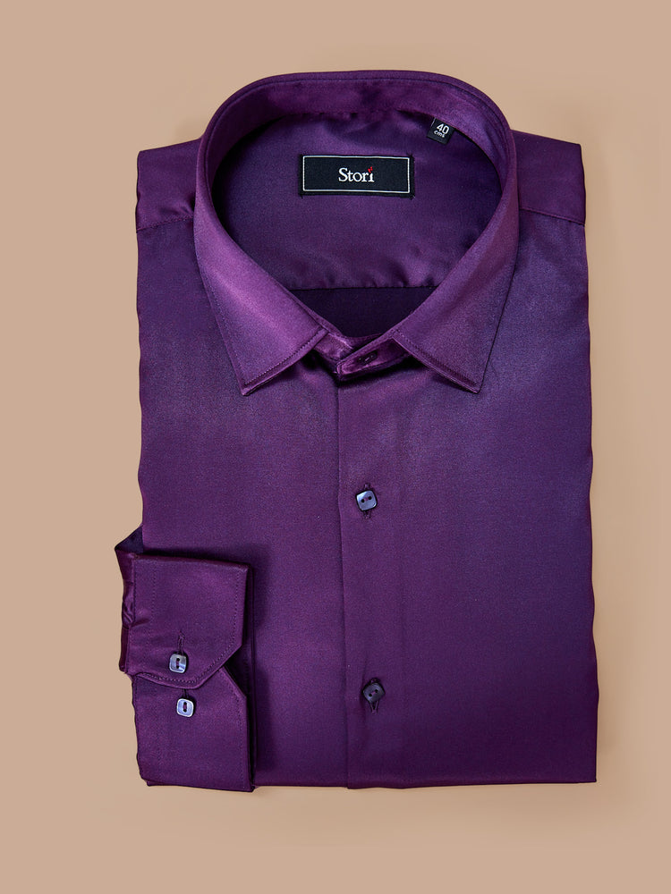 Purple Poly Stretch Spread Collar Shirt
