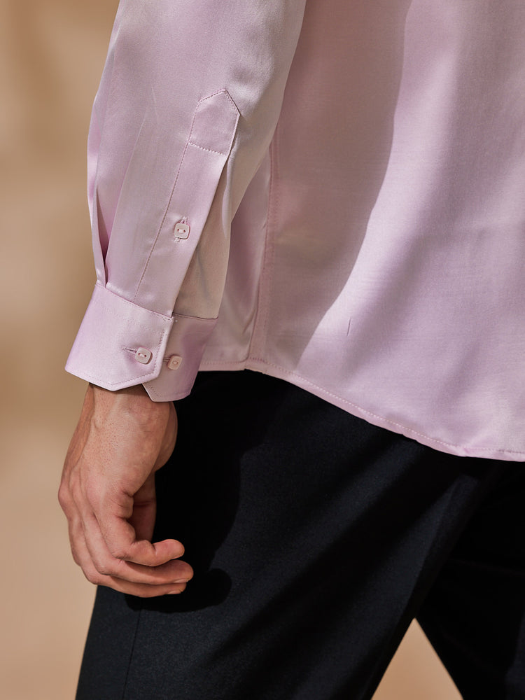 Pink Poly Stretch Spread Collar Shirt