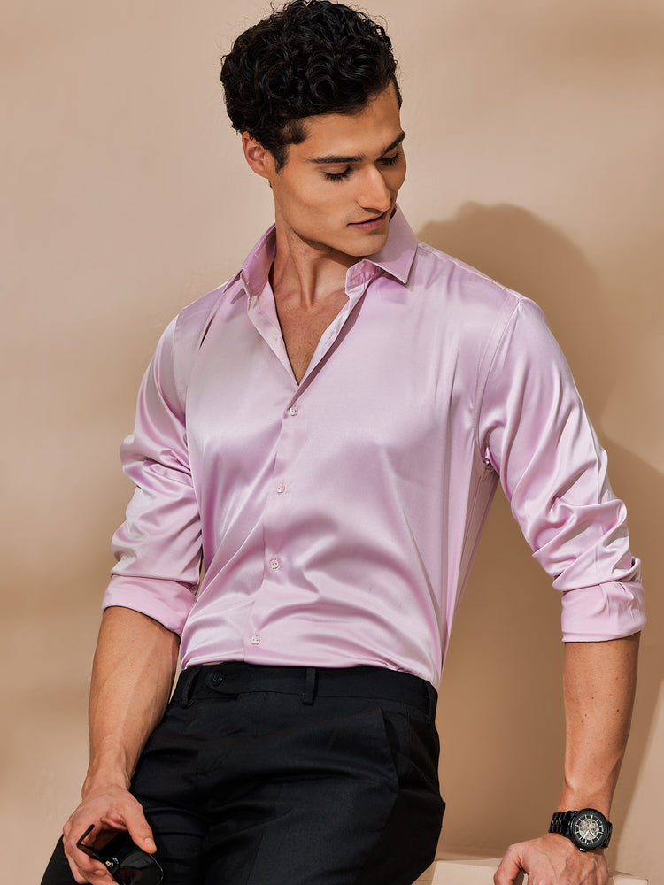 Pink Poly Stretch Spread Collar Shirt