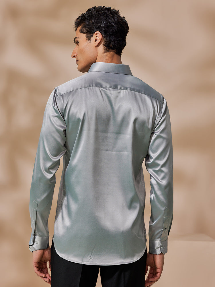 Grey Poly Stretch Spread Collar Shirt