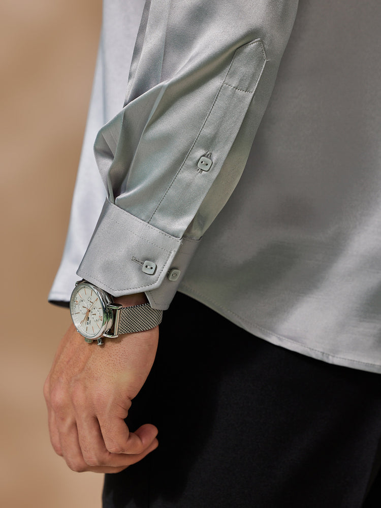 Grey Poly Stretch Spread Collar Shirt