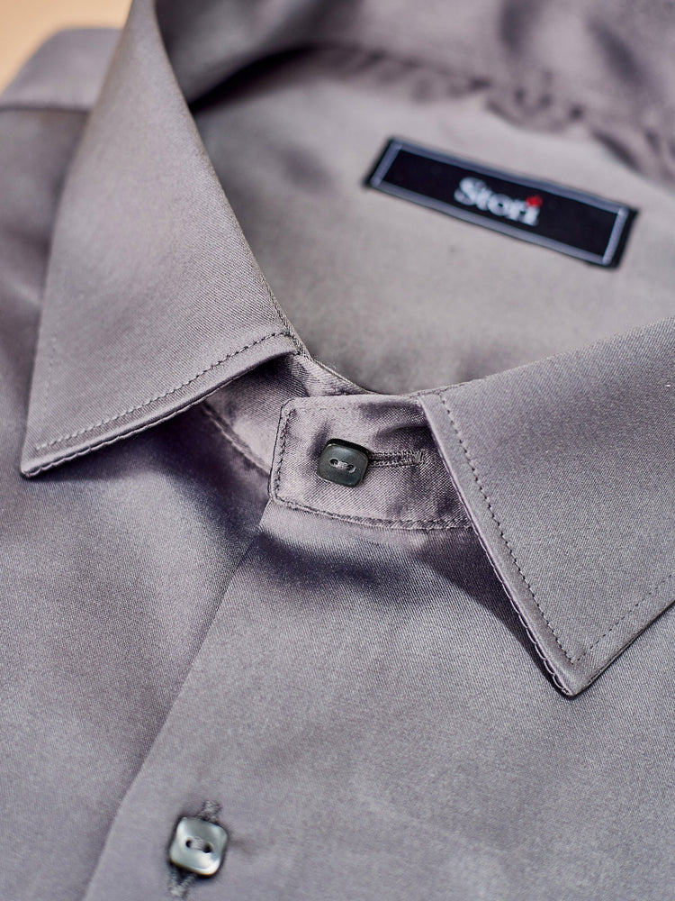 Grey Poly Stretch Spread Collar Shirt