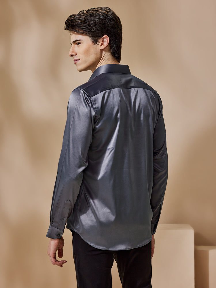Grey Poly Stretch Spread Collar Shirt
