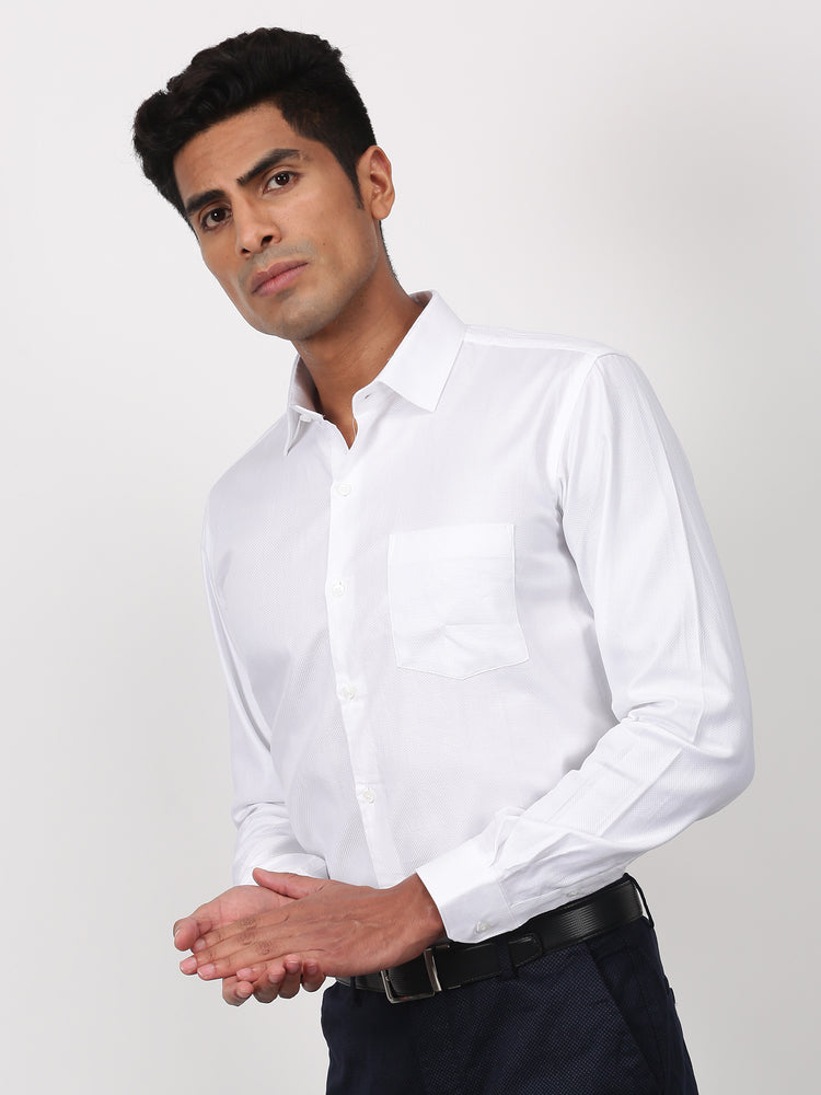 White Cotton Spread Collar Shirt