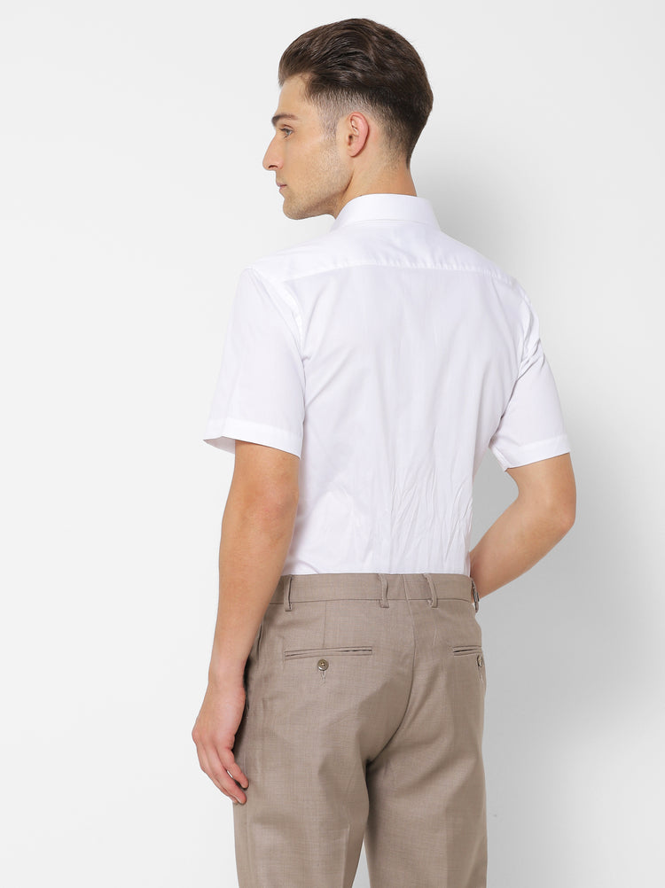 White Cotton Spread Collar Shirt