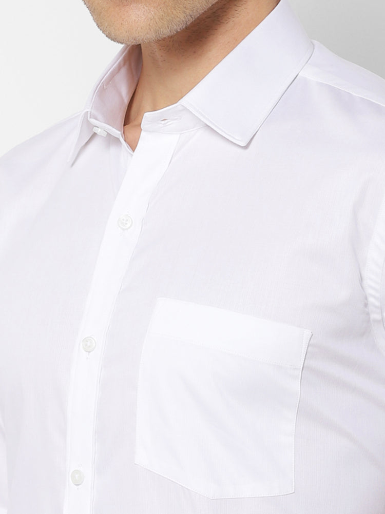 White Cotton Spread Collar Shirt