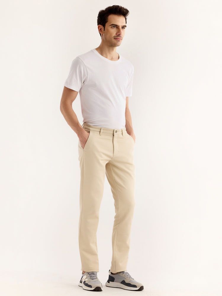 Cream Stretch Slim Fit Trouser