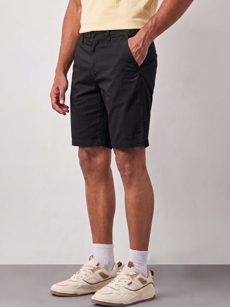 Black Cotton Stretch Shorts