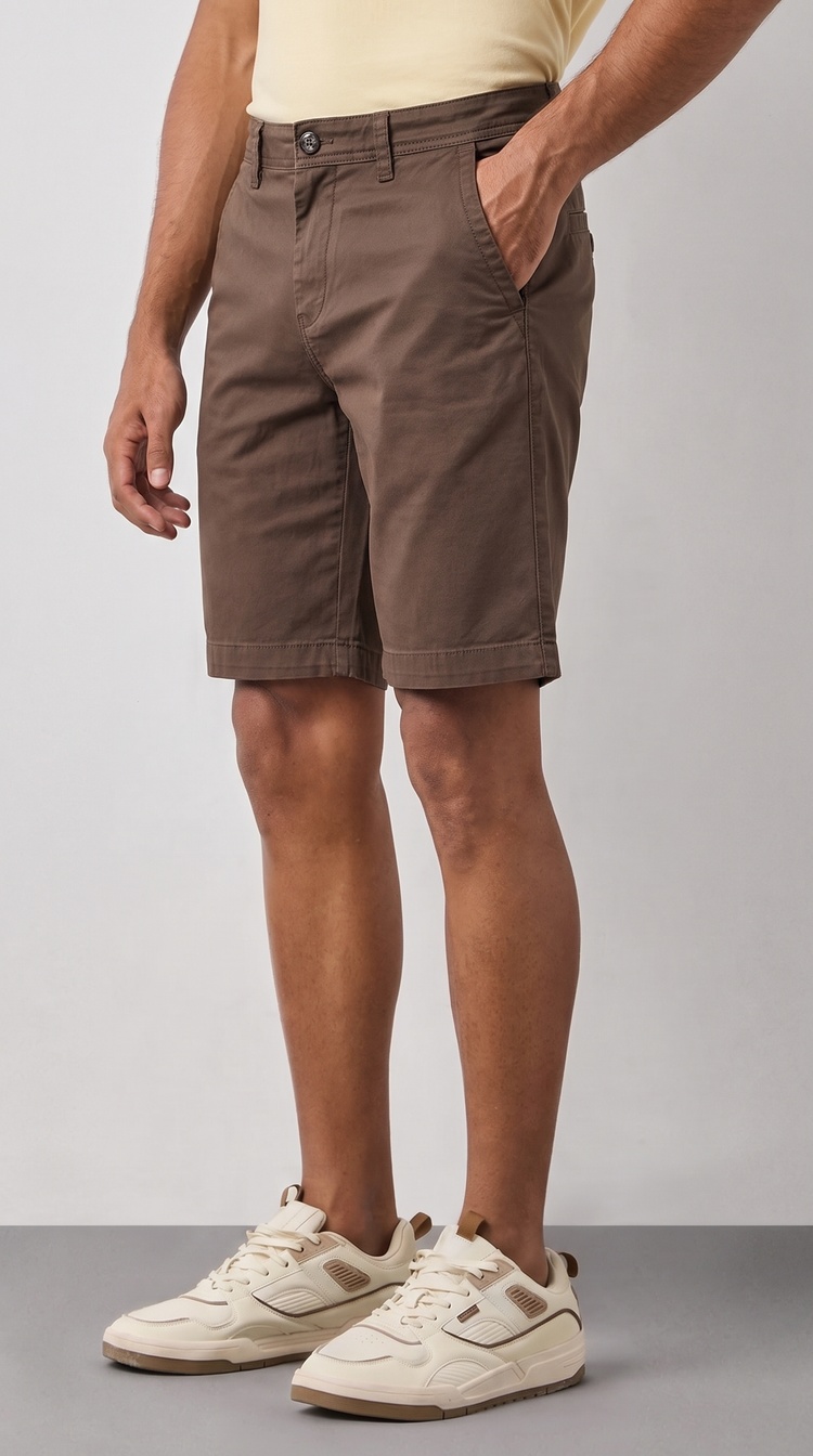 Brown Cotton Stretch Shorts