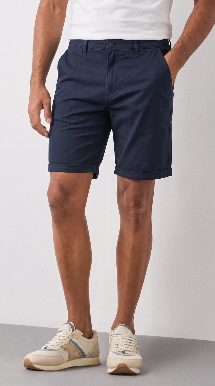 Navy Cotton Stretch Shorts