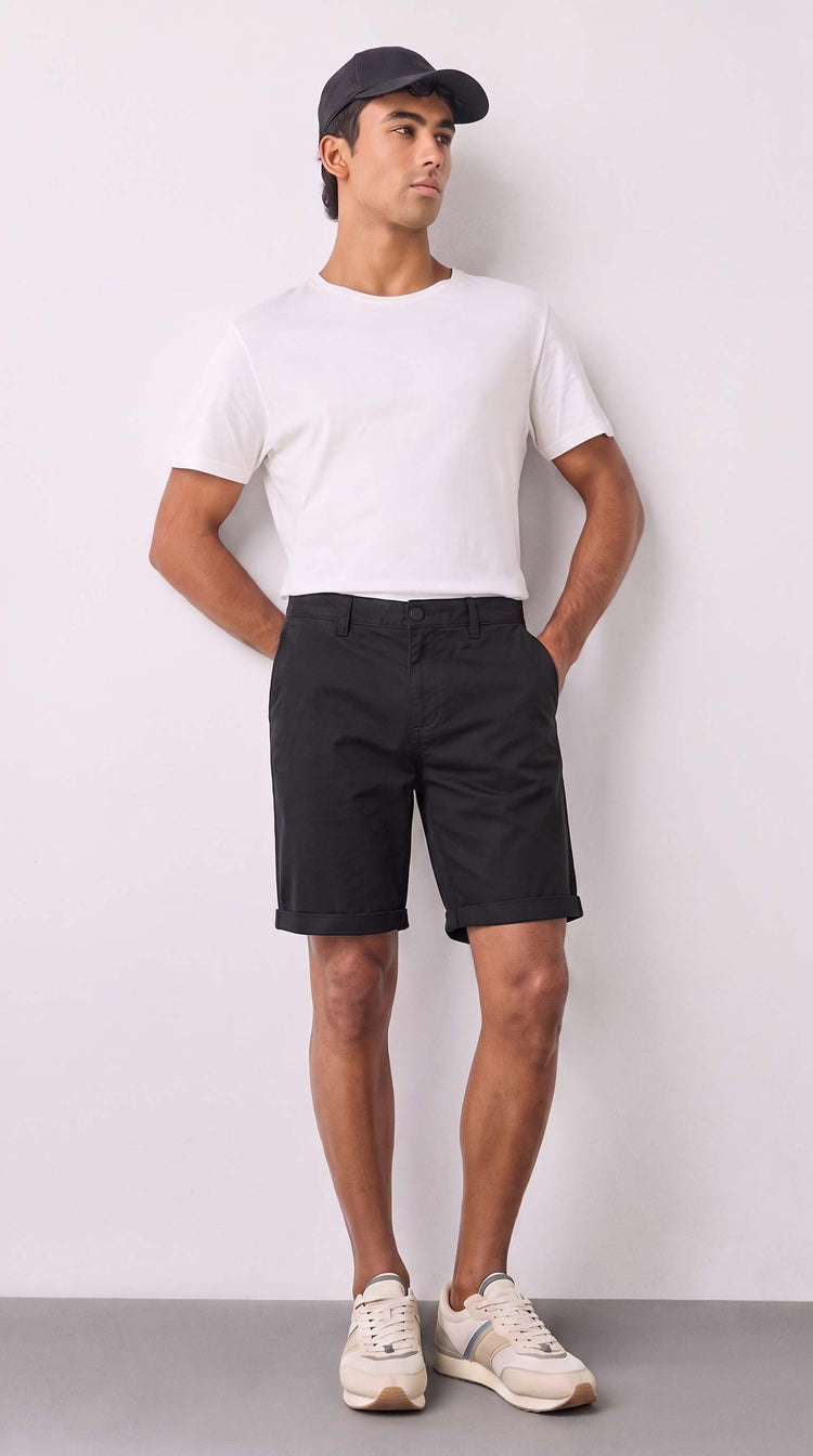 Black Cotton Stretch Shorts