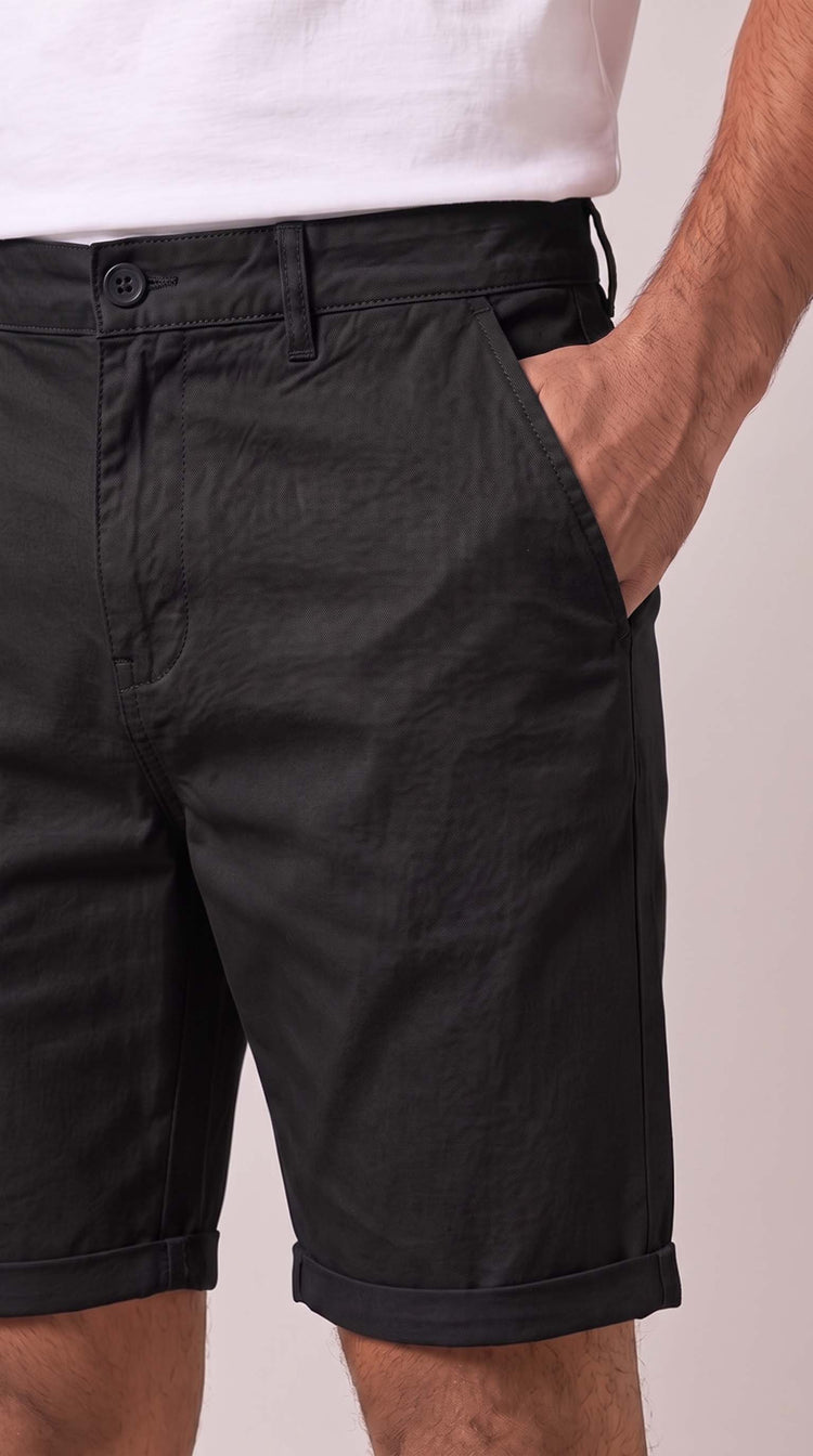 Black Cotton Stretch Shorts