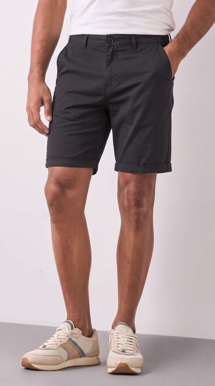 Black Cotton Stretch Shorts