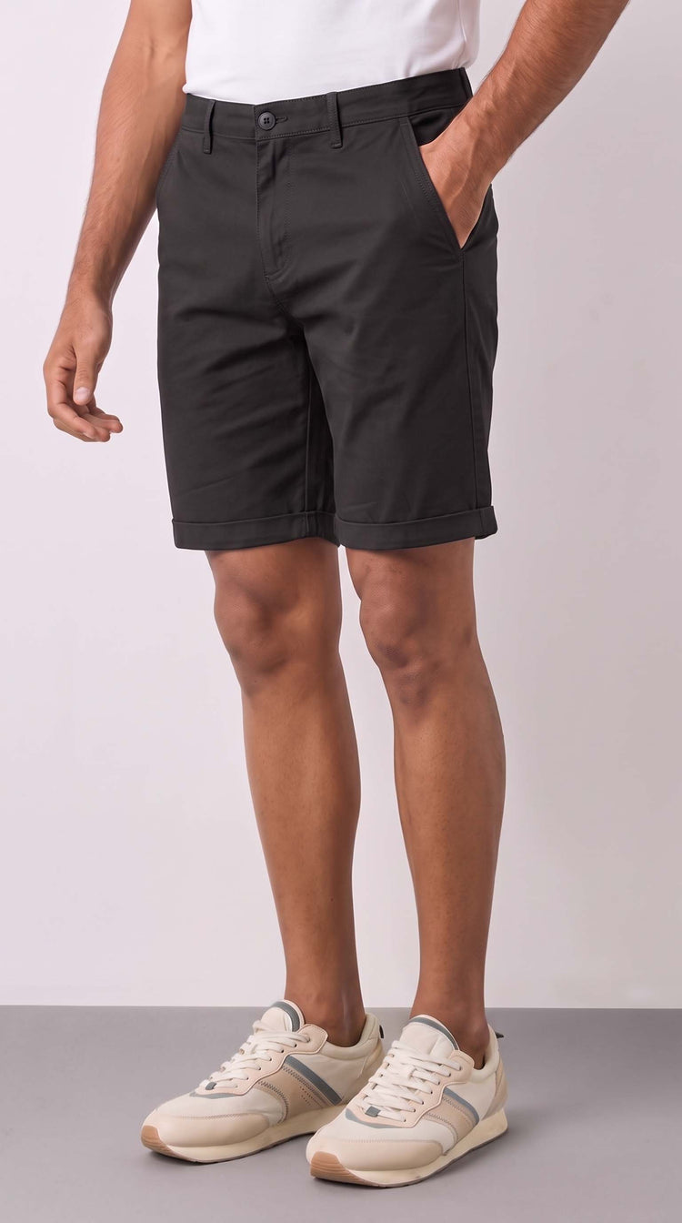 Black Cotton Stretch Shorts