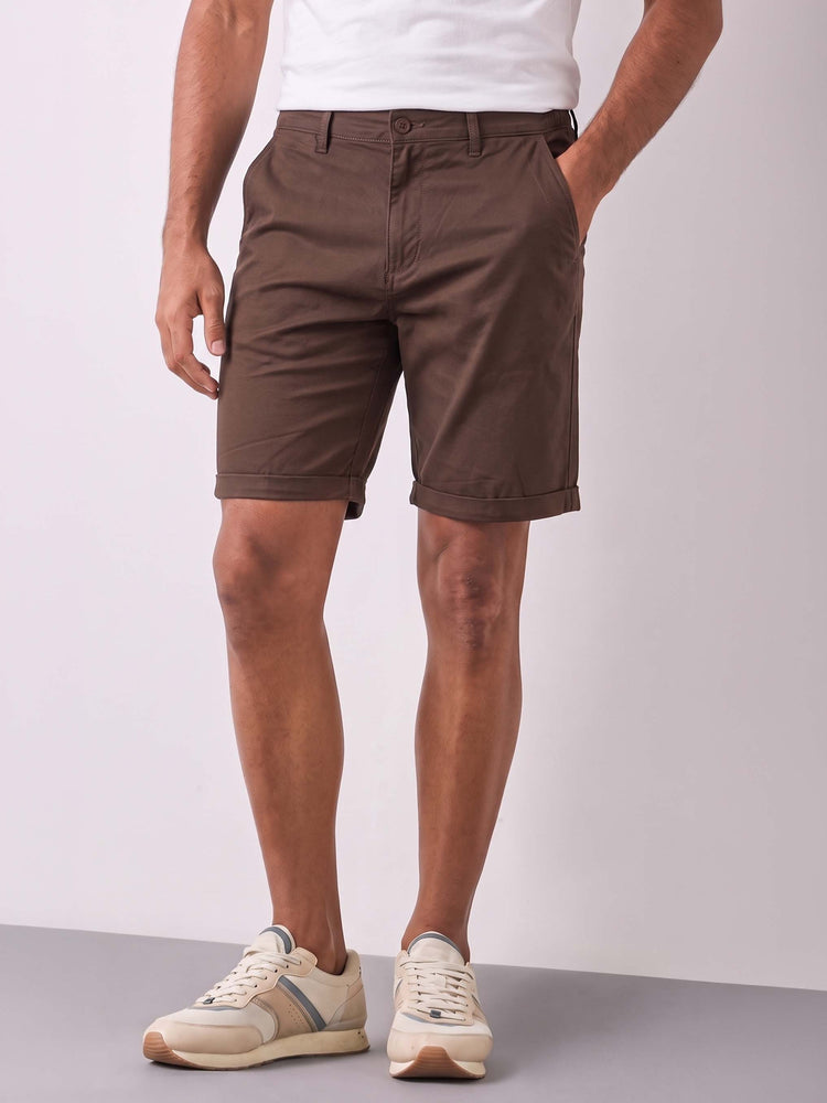Brown Cotton Stretch Shorts