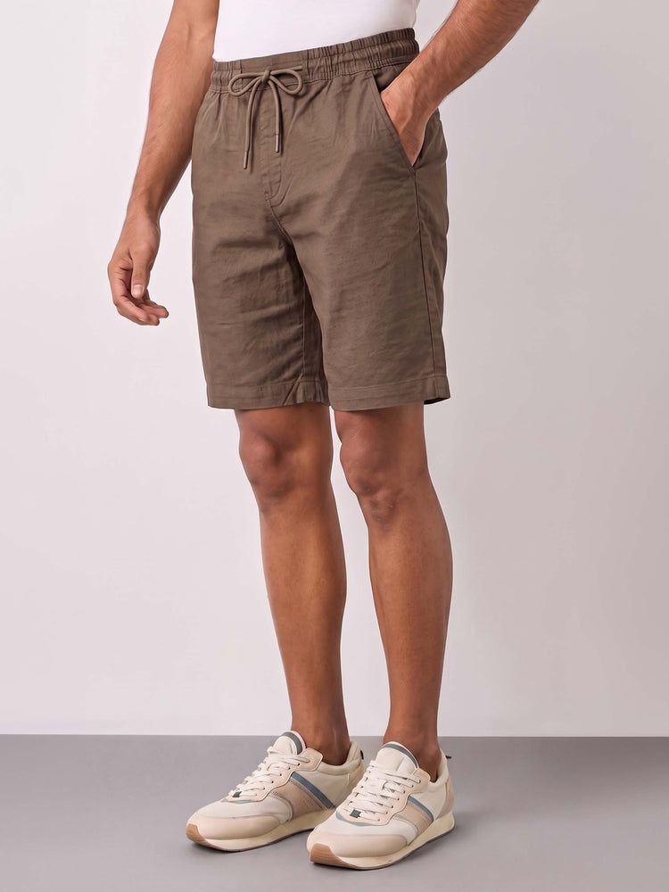Brown Cotton Stretch Shorts