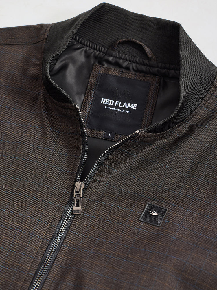 Brown Cotton Stretch Bomber Jacket