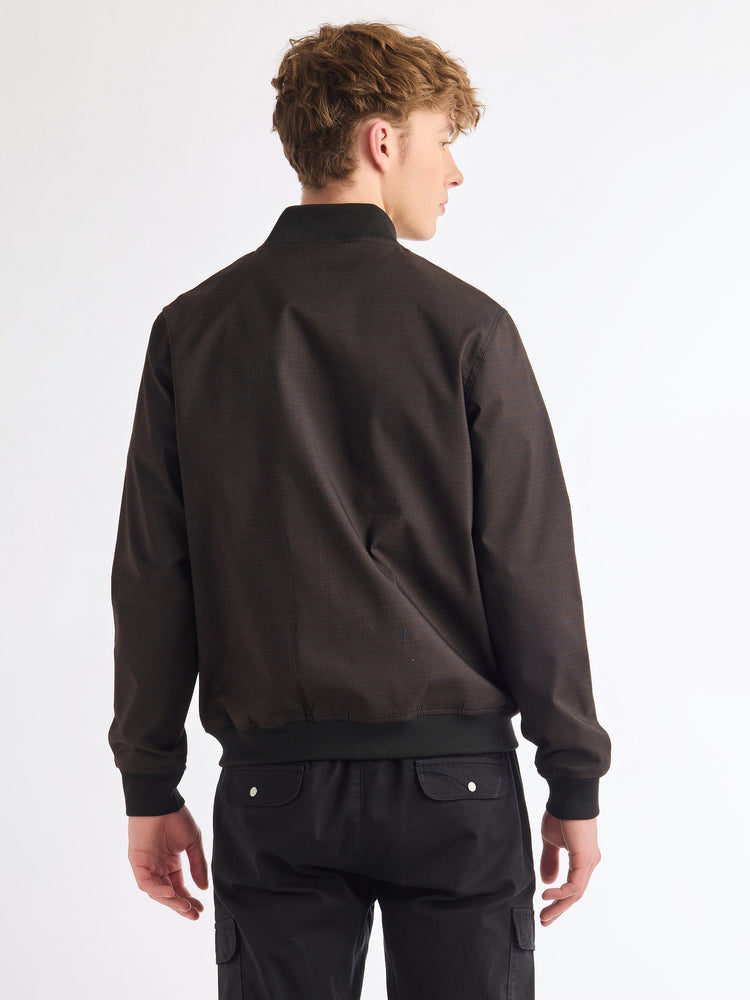 Brown Cotton Stretch Bomber Jacket