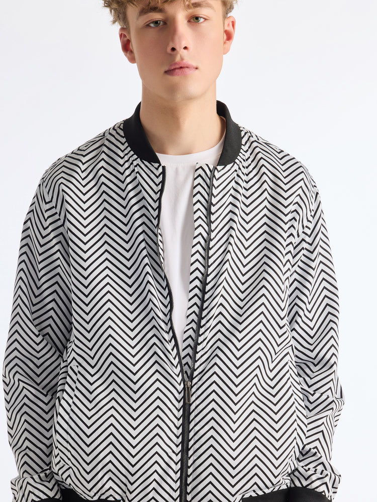 White Printed Bomber Jacket