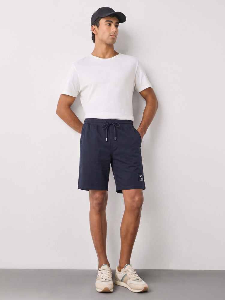 Navy Knited Cotton Shorts