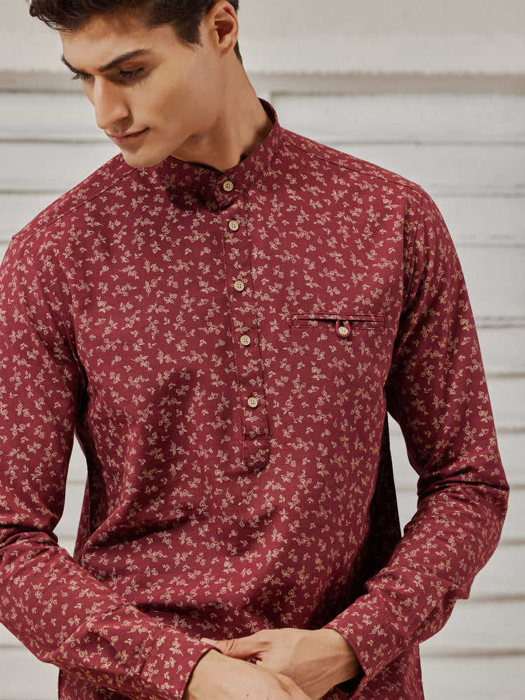 Maroon Printed Kurta